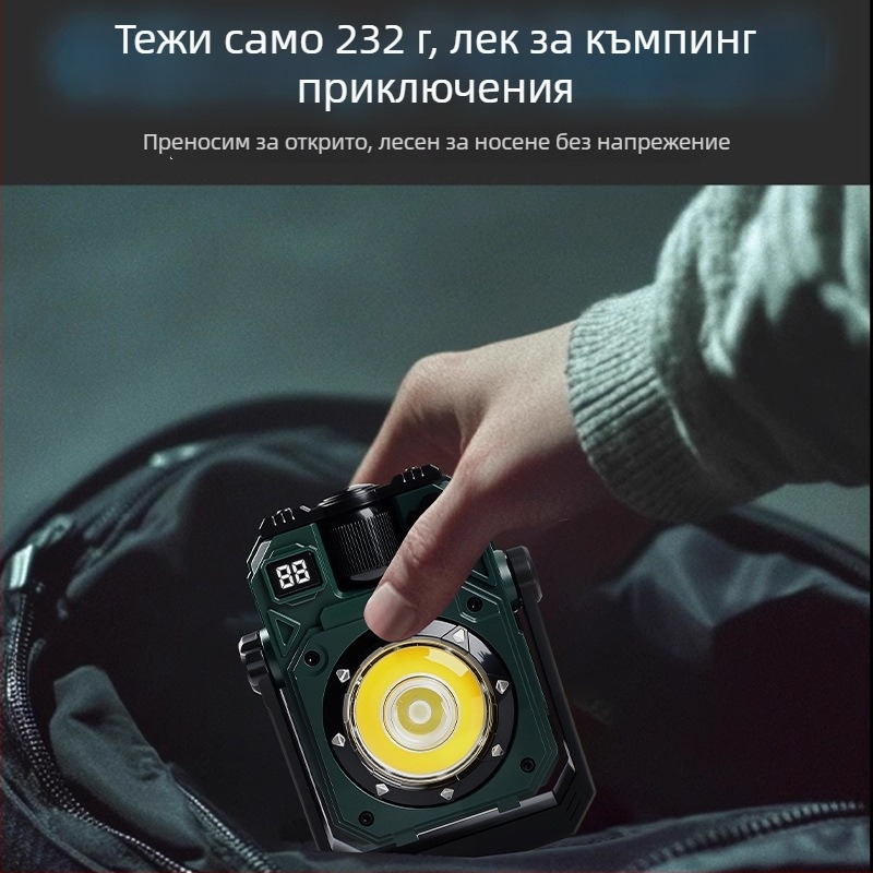 Соларна лампа за къмпинг, Type-C зареждане, магнитна COB LED работна светлина, 3600mAh батерия, 360° въртене