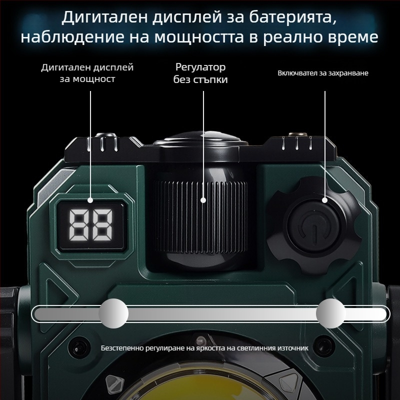 Соларна лампа за къмпинг, Type-C зареждане, магнитна COB LED работна светлина, 3600mAh батерия, 360° въртене