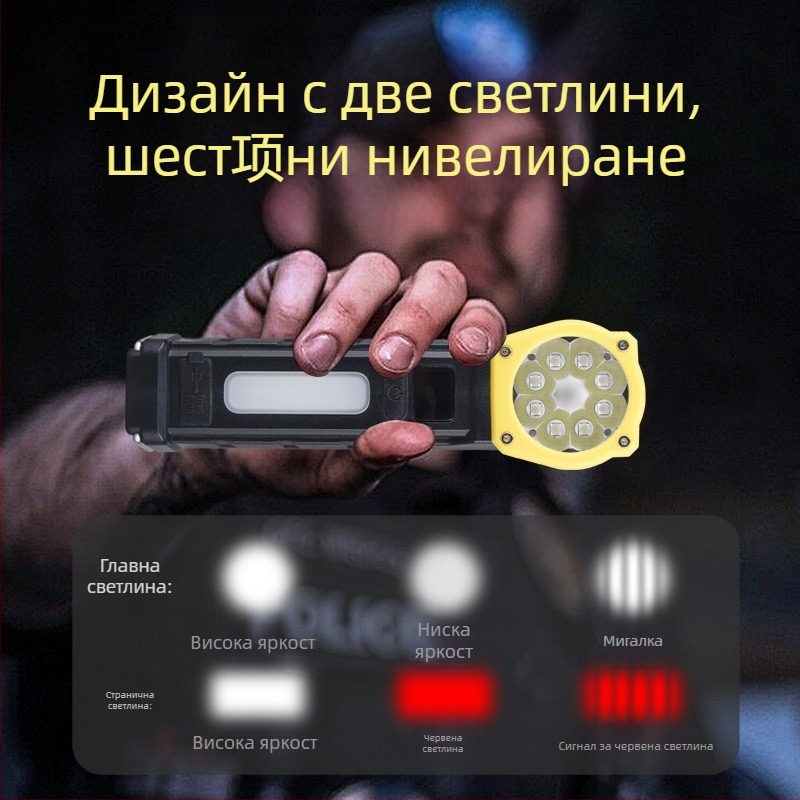 Сгъваема презареждаща работна лампа с магнит и палаткова светлина, COB LED 500 lm, батерия 18650, IP45