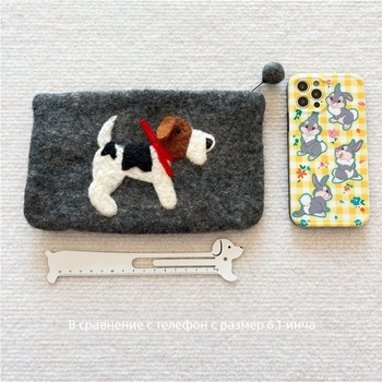Монетник от вълнен филц с триизмерни uши бигъл, аниме дизайн, унисекс, за ежедневна употреба
