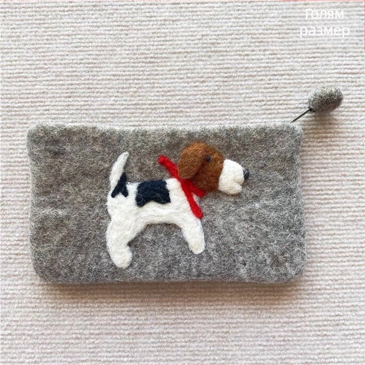 Монетник от вълнен филц с триизмерни uши бигъл, аниме дизайн, унисекс, за ежедневна употреба