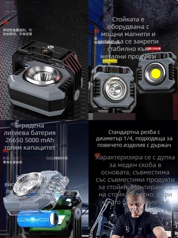 LED къмпинг светлина с магнитна основа, преносима и презареждаема, 20W, 3.7V, безстепенно димерване