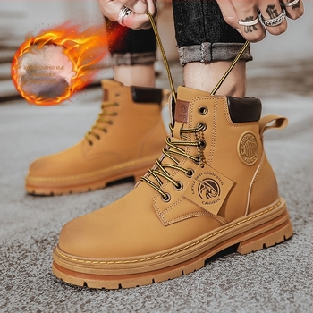 Мартин ботуши с флис подплата за мъже, PU горна част, замшено покритие, гумирана подметка, дишаща мрежеста подплата