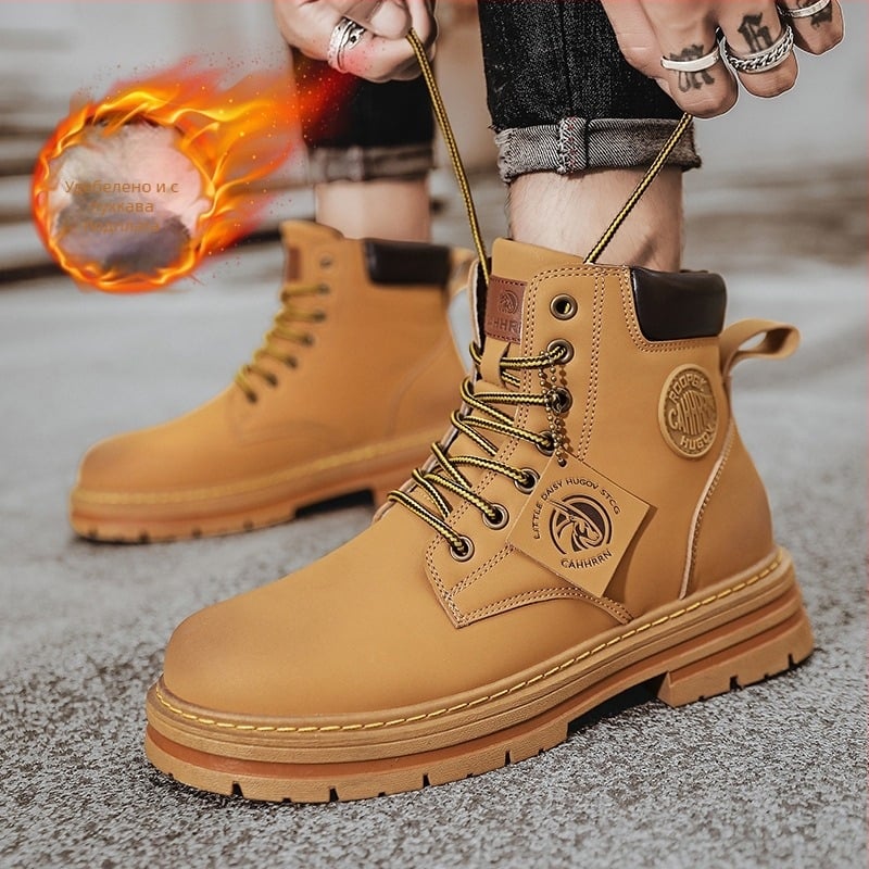 Мартин ботуши с флис подплата за мъже, PU горна част, замшено покритие, гумирана подметка, дишаща мрежеста подплата