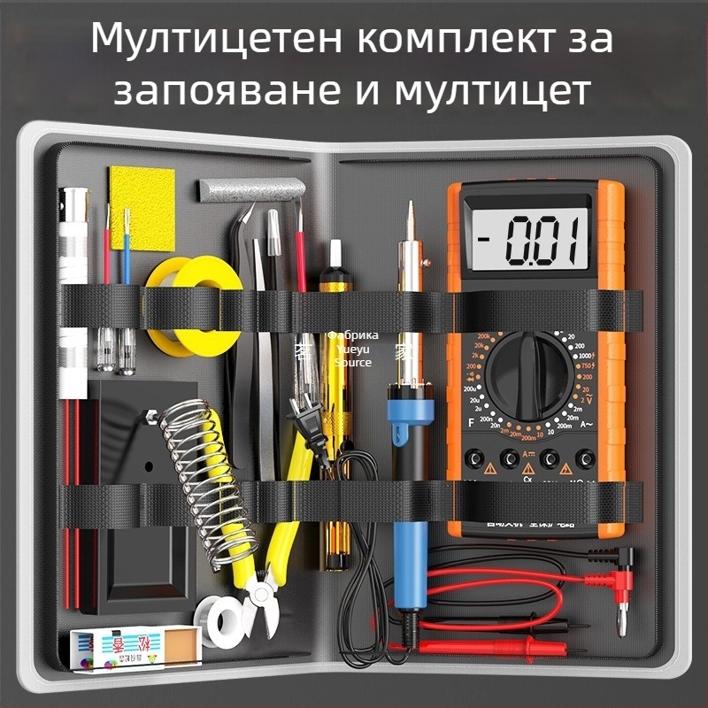 Поялник и мултиметър – комплект инструменти за електронен ремонт за дома и за ученици, кутия за PCB