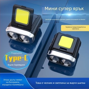 LED челна лампа с клип за шапка, преносима, 5W, 900mAh, USB зареждане, лъч до 100–200m, подходяща за нощно риболовство, колоездене, бягане и къмпинг