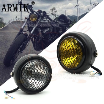 ARMIK MD-FGDD-015 Мотоциклетен фар — 12V, 35W халоген, метално-стъклена конструкция, решетка