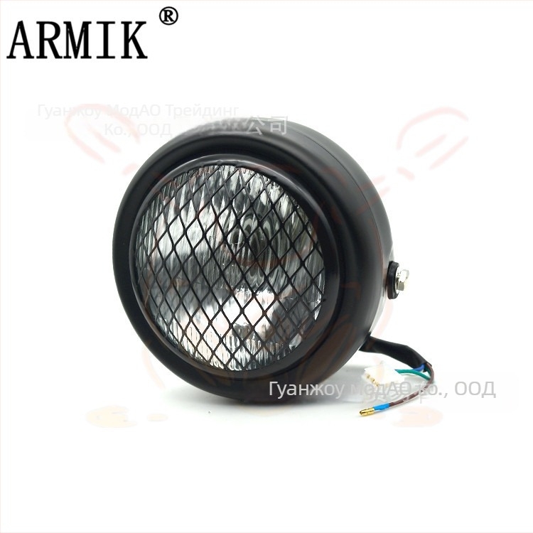 ARMIK MD-FGDD-015 Мотоциклетен фар — 12V, 35W халоген, метално-стъклена конструкция, решетка
