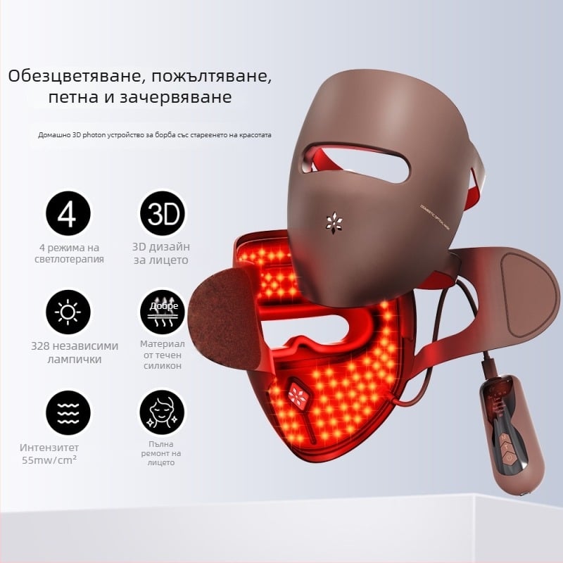 Фотонно устройство за красота – LED маска за домашна употреба за подмладяване на кожата, намаляване на бръчките, акне и пигментни петна, изсветляване на тена, модел V-F239pro, презареждаща, четири нива на работа