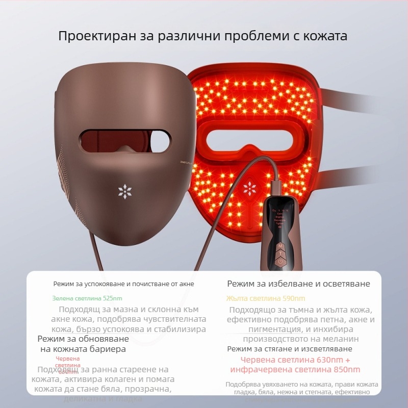 Фотонно устройство за красота – LED маска за домашна употреба за подмладяване на кожата, намаляване на бръчките, акне и пигментни петна, изсветляване на тена, модел V-F239pro, презареждаща, четири нива на работа