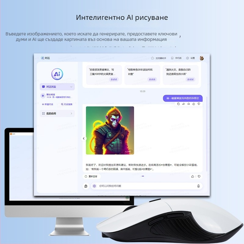 M5 AI три-режимна безжична оптична мишка, 4000 DPI, 6 бутона, USB приемник, 2.4G/Bluetooth, ергономична