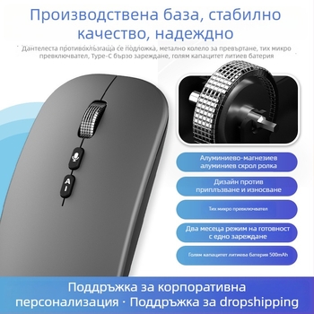 Безжична оптична мишка Bluetooth и 2,4G, 1600 DPI, 5 бутона, обхват до 10 м