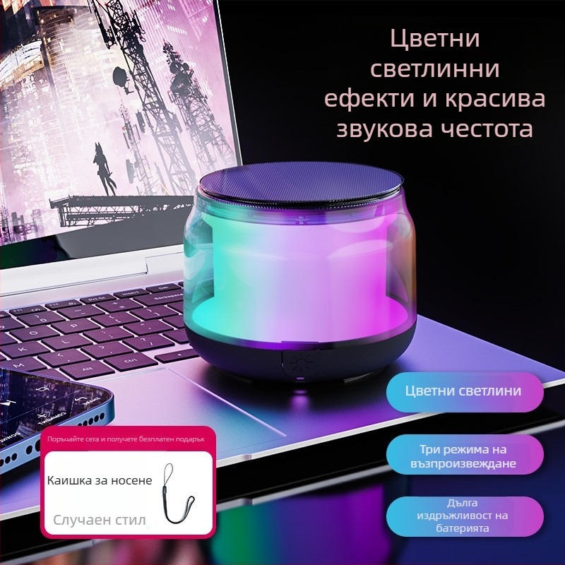Bluetooth колонка със стъклен дизайн, мулти вход (Bluetooth/AUX/SD карта), 40 Hz–20 kHz, SNR ≥100 dB, IPX4, вградена батерия 1200–2000 mAh