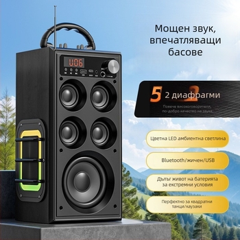 Безжичен Bluetooth говорител за домашна и външна употреба, 80W, 5-драйверна система, вградена батерия 2000–4000mAh, Bluetooth 5.3, IPX3 водоустойчив
