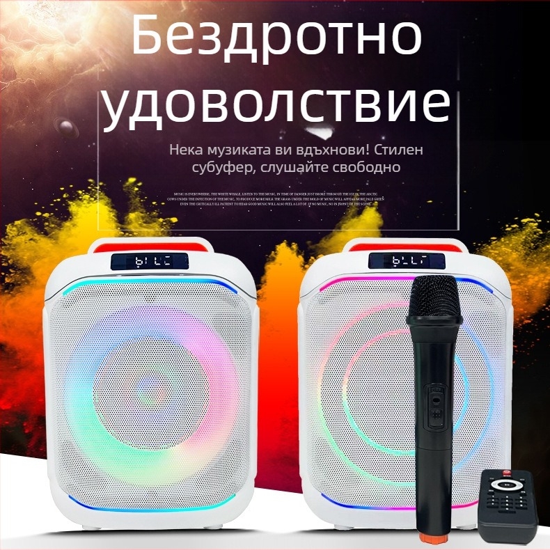 Безжичен караоке микрофон с Bluetooth високоговорител – двойни 40W говорители, обхват до 10 м, вградена батерия 2000–4000mAh, USB/SD/3.5 мм и Bluetooth, слот за карта
