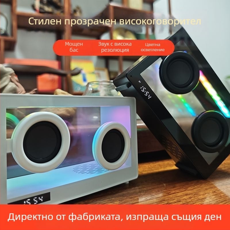 Портативен Bluetooth десктоп говорител с двойни стерео говорители, 6W, 100 Hz–20 kHz, SNR ≥85 dB, вградена батерия 800–1000 mAh