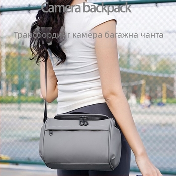 Чанта за камера - водоустойчива, износоустойчива и намалява натоварването; PU материал; за DSLR и безогледални камери; чанта през рамо за пътуване; извита презрамка; лято 2025