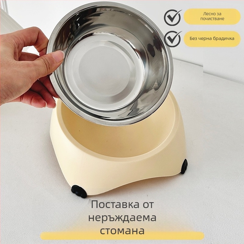 Хранителна купа за котки и кучета с наклонен ръб и против подхлъзване, материал PP+TPR+неръждаема стомана