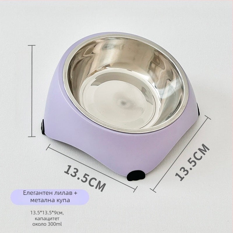 Хранителна купа за котки и кучета с наклонен ръб и против подхлъзване, материал PP+TPR+неръждаема стомана