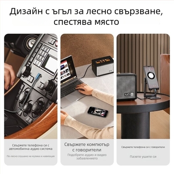 L-образен AUX кабел 3.5 мм за кола – позлатено покритие, CCA сърцевина, оптично влакно, BV сертификация