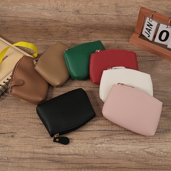 Дамски монетник с цип, PU материал, урбан прост стил, едноцветен дизайн, подплата найлон, лято 2024