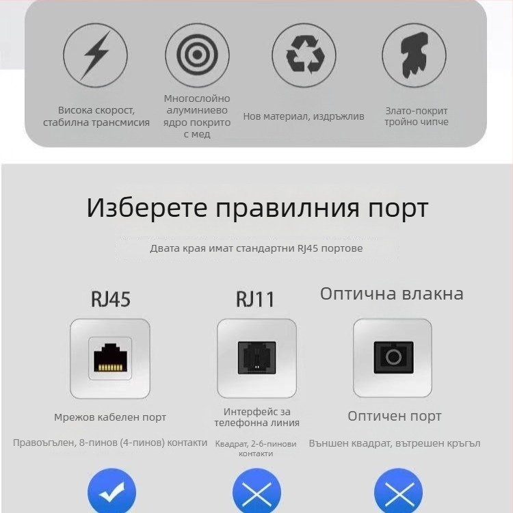 Cat6e Ethernet кабел, 8-жила, RJ-45, Гигабитен (усукана двойка)