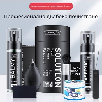 Универсален почистващ комплект за клавиатури, мобилни телефони, LCD екрани и камери – съдържа повърхностно активни вещества и пречистена вода; OEM обработка; печатано лого