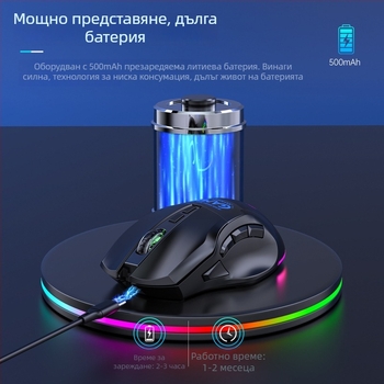 Гейминг мишка с 9-клавишна макро функция, 2500DPI, безжична (USB интерфейс, обхват до 10 м)