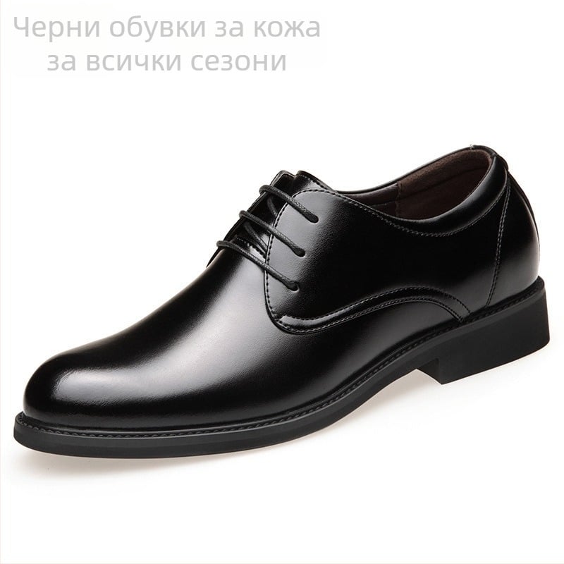 Мъжки кожени обувки — горна част от естествена кожа, подплата от кожа, подметка от гума, връзки, височина на тока 1–3 cm, стил бизнес, офис