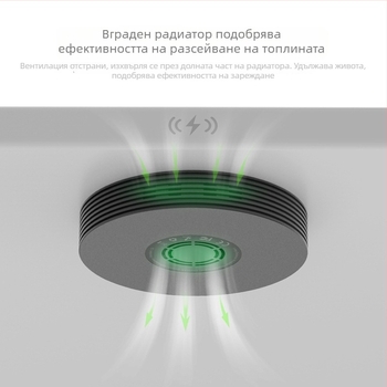 Безжично зарядно устройство 10W с вентилатор за охлаждане, QC3.0 бързо зареждане, вход 12V, изход 2A