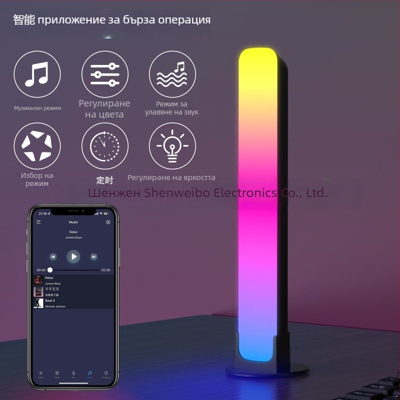 LED RGB автомобилна светлина с гласово управление и музикален режим, USB захранване 5V, бутонен превключвател