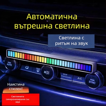 LED автомобилна амбиент лампа с управление чрез приложение, сензор за глас, ритмично осветление, ≤36V, обхват 1–3 м²