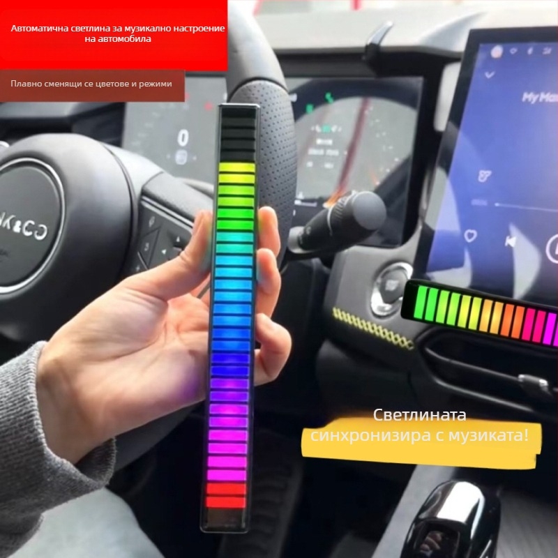 LED автомобилна амбиент лампа с управление чрез приложение, сензор за глас, ритмично осветление, ≤36V, обхват 1–3 м²