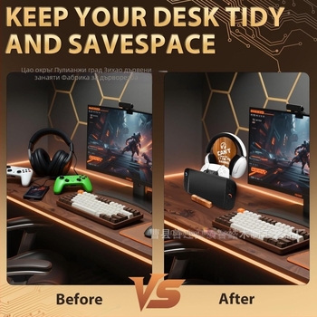 Десктоп стойка за слушалки от масивно дърво със съхранение | Модел 1211