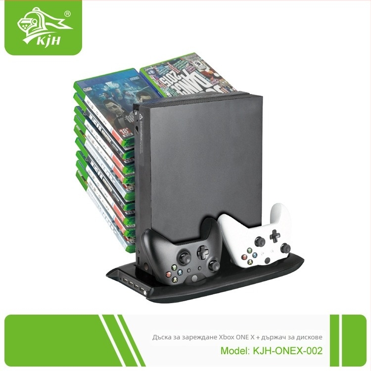 Xbox One X охлаждаща база с док за зареждане на контролер и държач за дискове (USB захранване, ABS корпус, съвместим с Xbox One X)