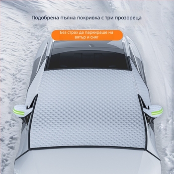Предно стъкло за автомобил – удебелено покривало за сняг, тарпаулин + композитен памук, Snap-in монтаж, универсално, 690 г, мрежест дизайн