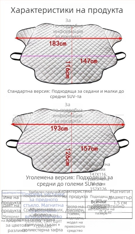 Wantu автомобилен слънцезащитен щит за предното стъкло, 3-слойна подплатена памук, монтаж чрез щипки, дизайн с лого на марката