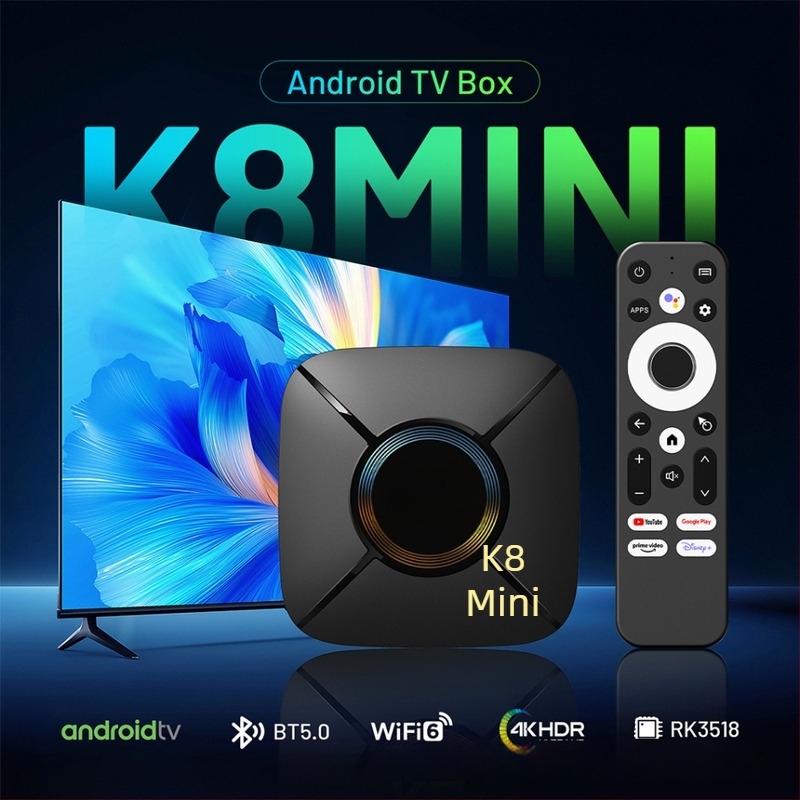 Телевизионна сет-топ кутия K8mini с Android 14, RK3518 Quad‑core, 2GB RAM, WiFi 6, 8K поддръжка