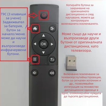 USB безжично дистанционно управление за TV приставка и проектор | 2.4G USB интерфейс, обхват 10 м, 360° управление, съвместимо с Android/iOS/Windows