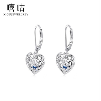 Обеци сребро 925, форма сърце, кухи сърца, стил елегантен, обработка: електроплатиране, марка Heehee