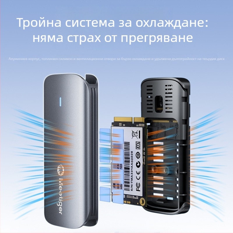 MSATA SSD кутия GM05, USB-C интерфейс, алуминиев корпус, поддържа до 2TB, скорост 5Gbps