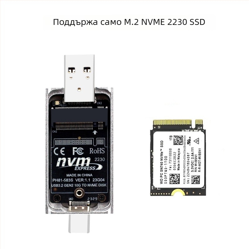 M.2 NVMe SSD корпус с JMS583 контролер, USB-C двупортов, алуминиево тяло, модел Ph811s-ac, капацитет до 4TB, скорост 10 Gb/s