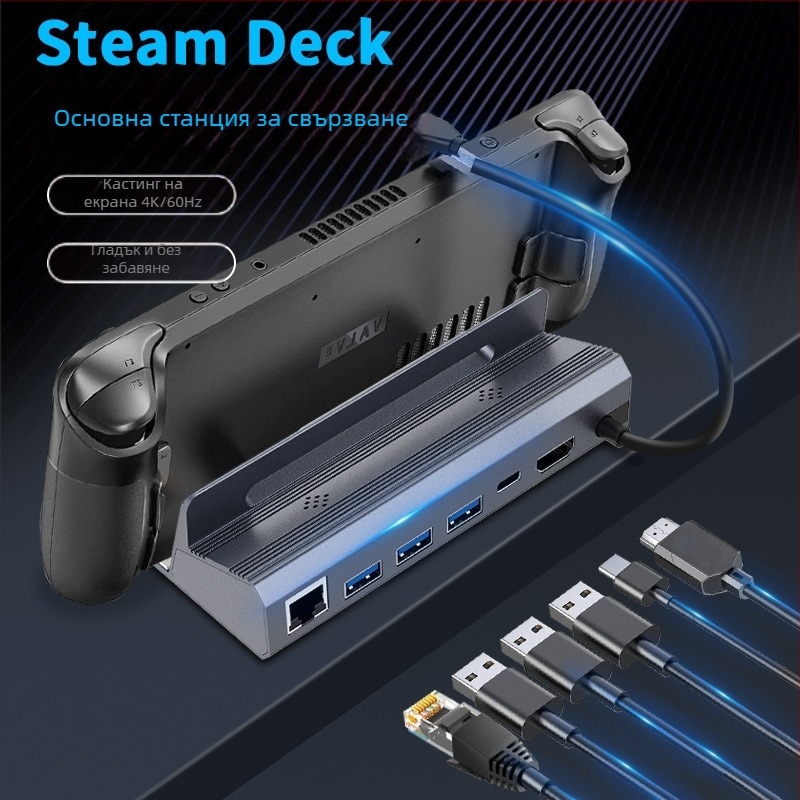 Steam Deck докинг станция 6-в-1 USB-C HDMI 4K60Hz, USB 5Gbps, външно захранване
