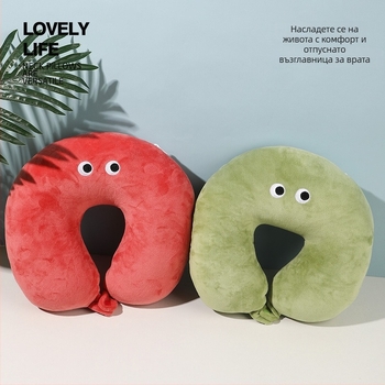 У-образна възглавница за шията с краб тематика, двуфункционална, пълнител: foam частици, плюшена материя, карикатурен стил
