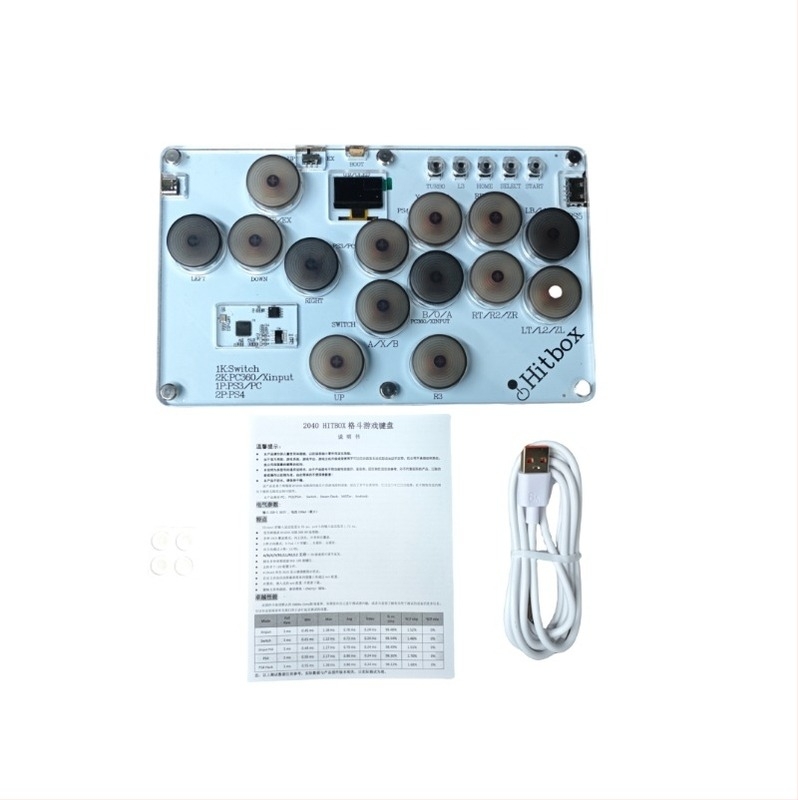 Джойстик Hitbox стил, ултра тънък аркад контролер с акрилен корпус, жично свързване Type-C, без вибрации, поддържа двама играчи, съвместим с PC/Xbox/PS/Switch/Android