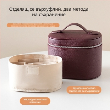 Козметична чанта от PU кожа, ръчно носима, голям капацитет, дишаща, водоустойчива, износоустойчива (PU кожа; подплата полиестер-памук; дишаща; водоустойчива; износоустойчива)