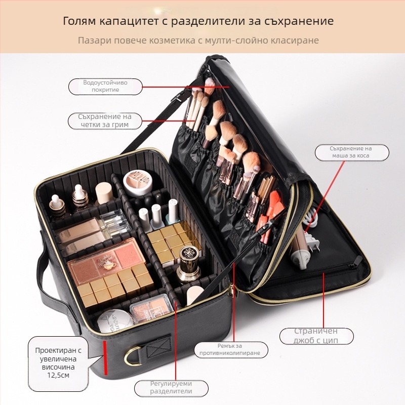 Beyony преносим несесер за козметика с голям капацитет за медицинска красота и тату художници – PU материал, цип за отваряне, унисекс, модерен урбан стил