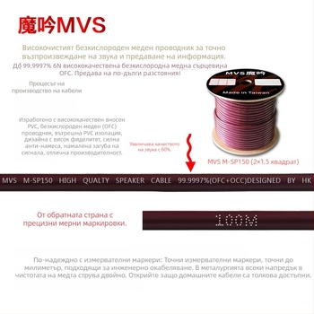 MVS Magic 2×1,5 мм² кабел за тонколони за домашно кинотеатър, аудио/видео, национален стандарт