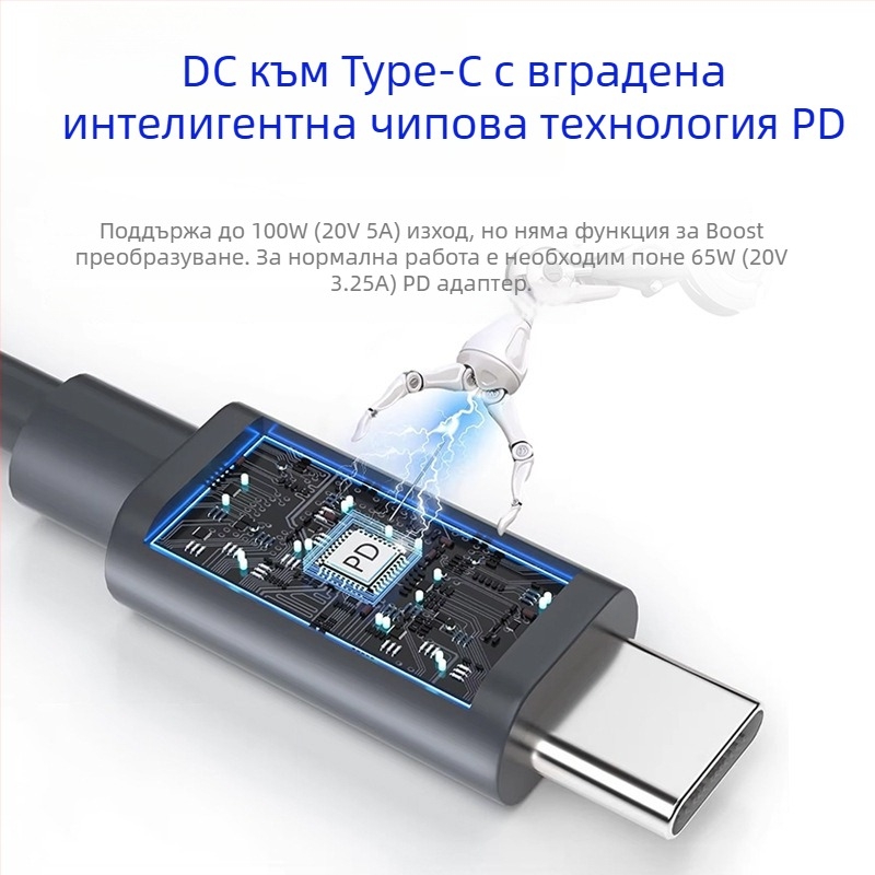 Type-C към DC5521 женски PD захранващ удължителен кабел, висока мощност, дължина 0,5–30 м