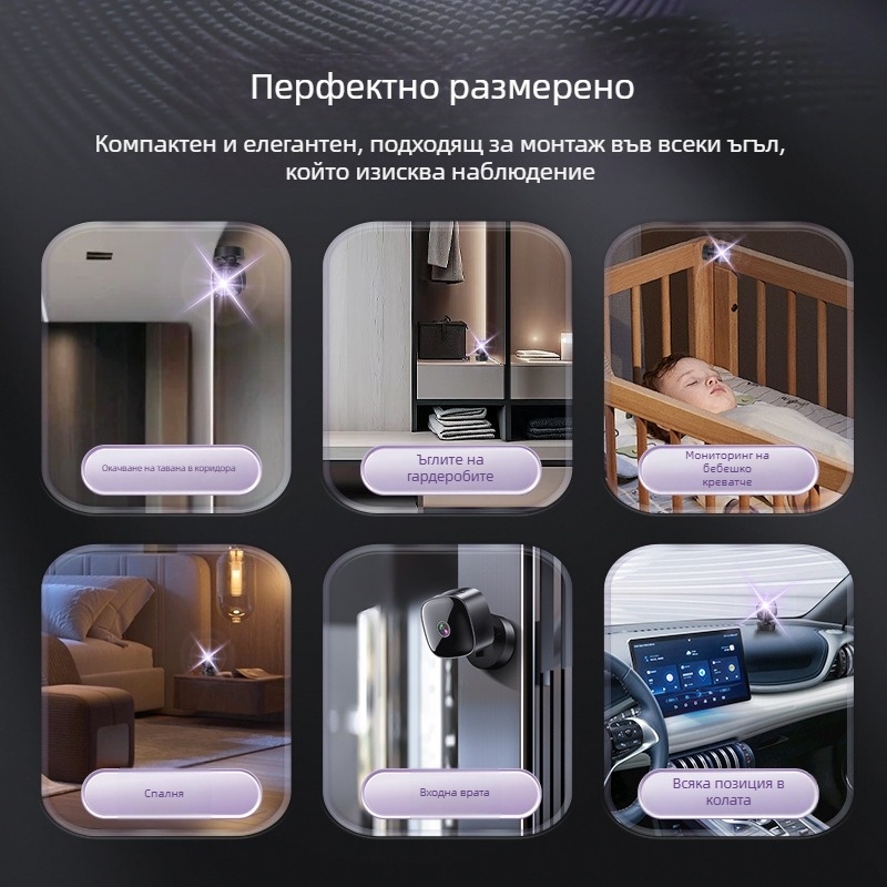 Безжична WiFi камера за вътрешно наблюдение с широк ъгъл на обектива, 1080p, нощно виждане, управление през мобилното приложение
